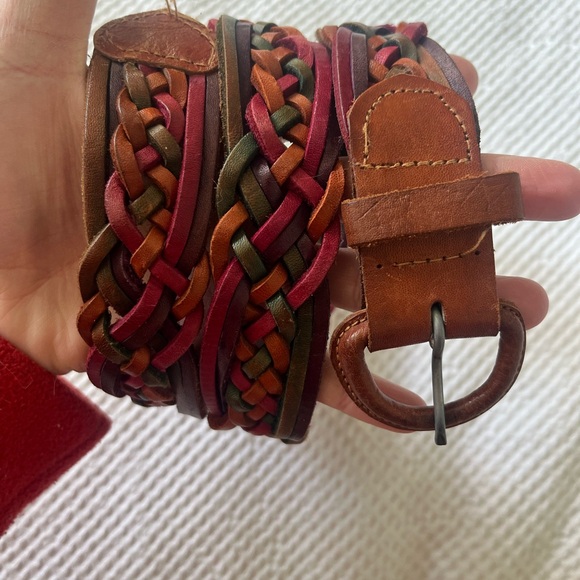 Braided Leather Belt with Multicolor Design🧡❤️💚🤎 - Picture 1 of 2